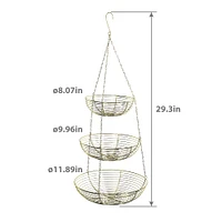 12" Gold & Copper 3-Tier Hanging Metal Basket