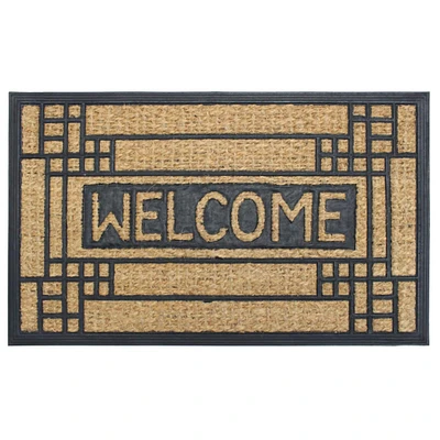 RugSmith Natural & Black Welcome Molded Rubber Coir Doormat
