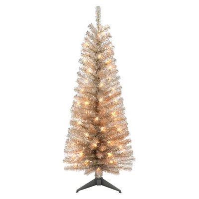 6 Pack: 4.5ft. Pre-Lit Rose Gold Tinsel Artificial Christmas Tree
