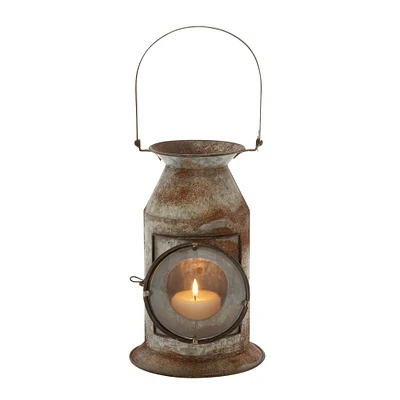 19" Gray Iron Rustic Candle Holder Lantern