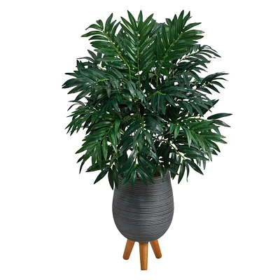 3ft. Bamboo Palm Plant in Gray Planter with Stand