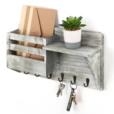 NEX™ Rustic Gray Wall-Mount Mail & Key Holder with 6 Key Hooks and Shelf