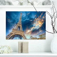 Designart - Beautiful View of Paris Paris Eiffel Towerunder Fiery Sky - Cityscape Canvas Print