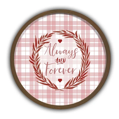 Always & Forever Plaid Wreath Round Brown Framed Print