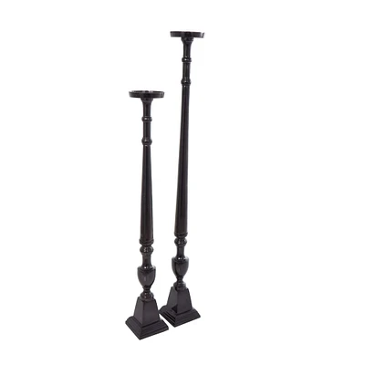 Black Aluminum Tall Floor Pillar Candle Holder Set