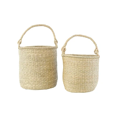 Handwoven Seagrass Baskets with Handles Set