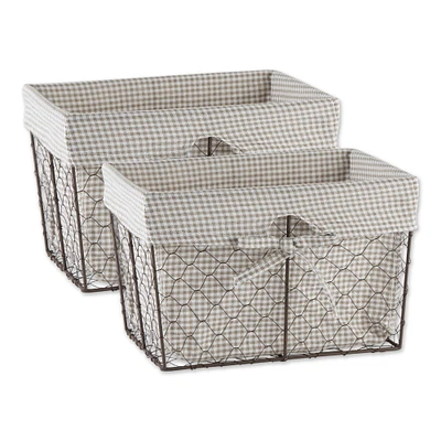 DII® Medium Rustic Bronze Chicken Wire Baskets with Stone Gingham Liners, 2ct.