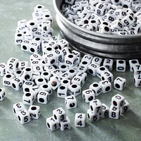 White Number Acrylic Cube Beads, 5mm by Bead Landing™