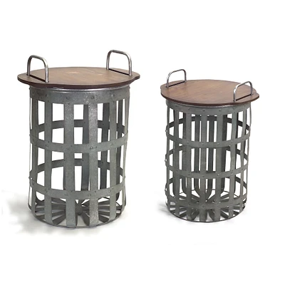 Metal and Wood Side Tables Set