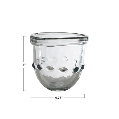 4" Clear Organically Shaped Embossed Glass Votive Holder