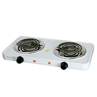 MegaChef White Electric Portable Lightweight Dual Coil Burner Cooktop Buffet Range