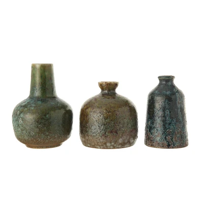 Green & Blue Textured Stoneware Vase Set