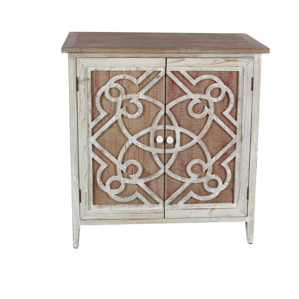 31" Light Brown & Cream Wood Farmhouse Cabinet