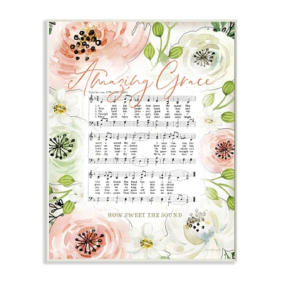 Stupell Industries Amazing Grace Pink Floral Sheet Music Flower Americana Wall Plaque