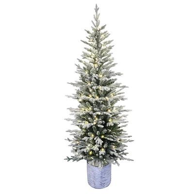 7.5ft. Pre-Lit Flocked Arctic Fir Pencil Artificial Christmas Tree, Warm White LED Lights