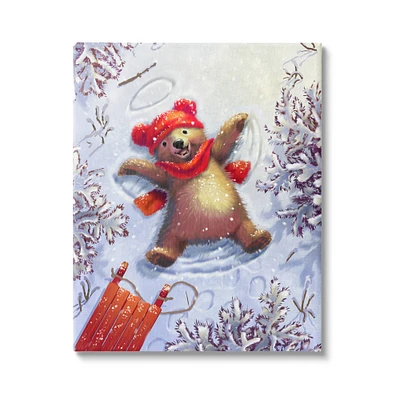 Stupell Industries Bear Cub Snow Angel Sled Canvas Wall Art