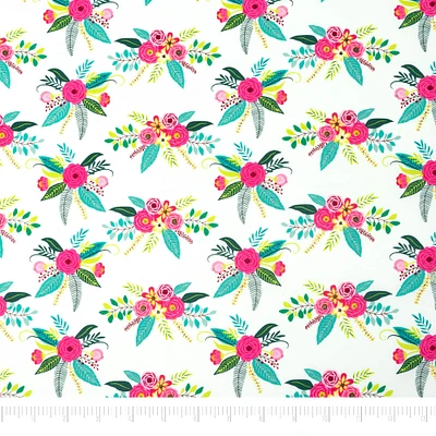 SINGER Modern Bright Floral White Cotton Fabric