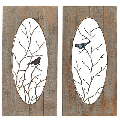 36" Brown Wood Rustic Birds Wall Decor, 2ct.