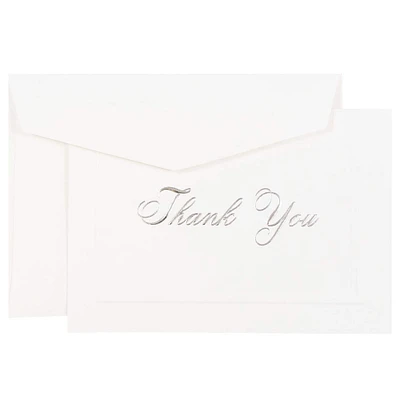 JAM Paper 4.875" x 3.375" Bright White with Silver Script Thank You Cards & Envelopes Set