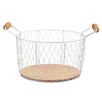 6" Chicken Wire Basket with Wood Look Base