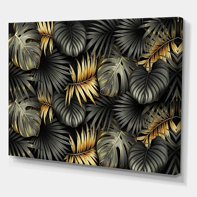 Designart - Black and Gold Tropical Leaves II