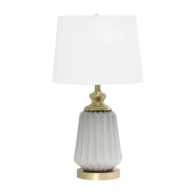 Lalia Home 25" Gray Fluted Ceramic and Metal Table Lamp with White Shade