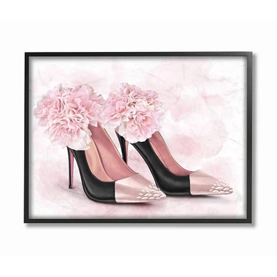 Stupell Industries Fashion Heels Pink Flower Glam Design Framed Wall Art