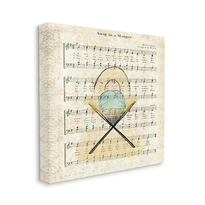 Stupell Industries Baby Jesus Cradle Away In Manger Musical Script Canvas Wall Art