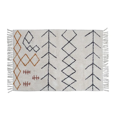 Cotton Tufted Rug With Abstract Design & Fringe