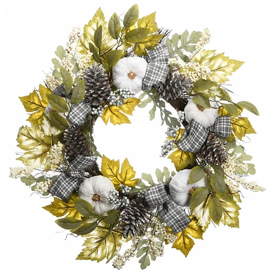 30" Harvest Mixed Leaves & Ribbons Wreath