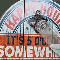 American Art Décor™ Happy Hour It's 5 O'clock Somewhere Bottle Opener & Cap Catcher Wall Décor