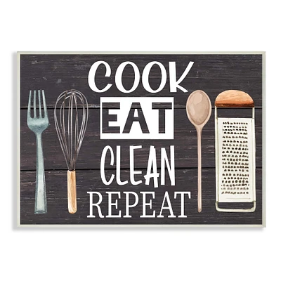 Stupell Industries Cook Eat Clean Humorous Quote Rustic Kitchenware Wall Plaque