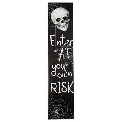 36" Black & White Enter at Your Own Risk Wood Halloween Wall Sign