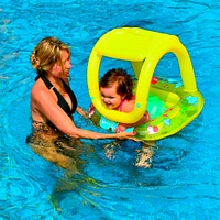 Pool Central® 29" Yellow Inflatable Sea Life Baby Swimming Pool Boat Float with Sunshade