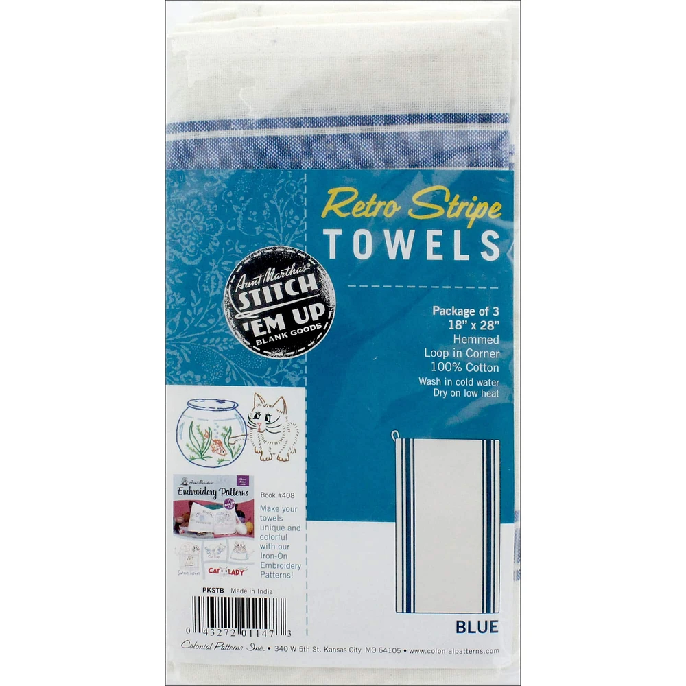 Aunt Martha's® Retro Blue Stripe Towel, 3ct.