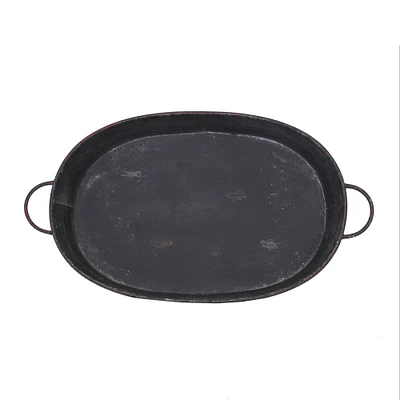 33.5" Oval Distressed Metal Tray with Handles