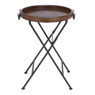 2.5ft. Dark Brown Pine and Metal Traditional Accent Table
