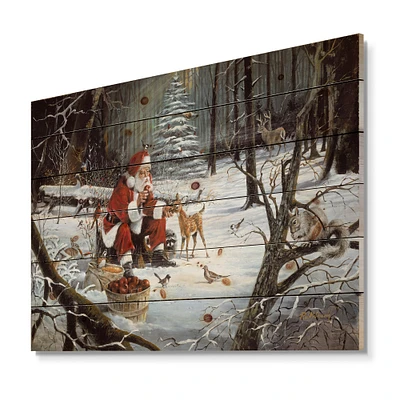 Designart - Santa Claus with deer in snowy woods