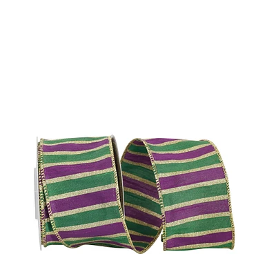 Reliant 2.5" Dupioni Wired Mardi Gras Stripe Ribbon