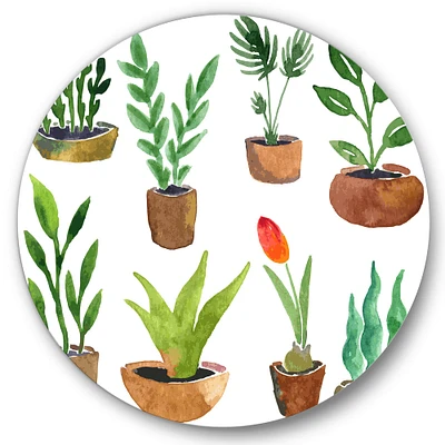 Designart - Eight Potted House Plants - Traditional Metal Circle Wall Art