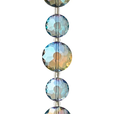 12 Pack: Iridescent Blue Large Glass Lentil Beads, 18mm by Bead Landing™