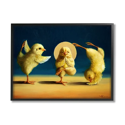 Stupell Industries Three Yellow Chicks Sunset Yoga Stretch Framed Giclee Art