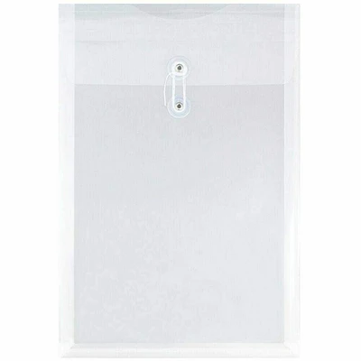 JAM Paper 10.5" x 14.5" Clear Plastic Button String Open End Envelopes, 12ct.