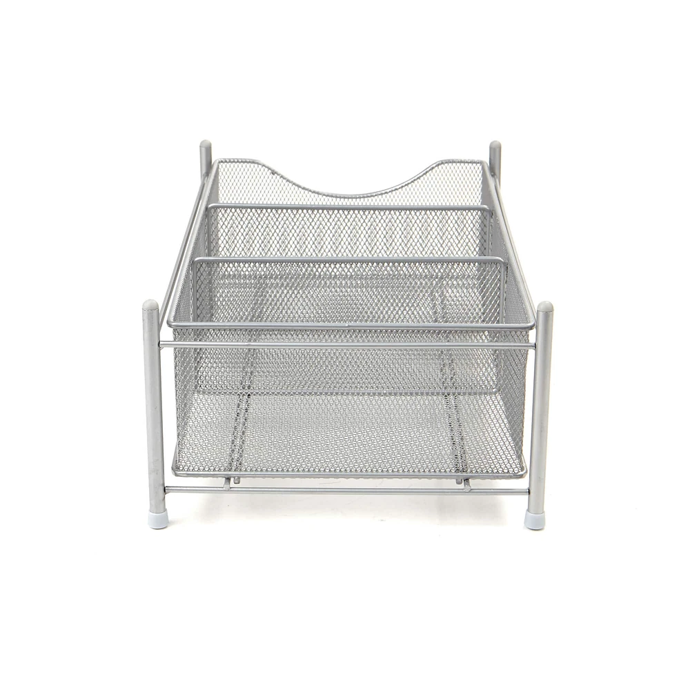 Mind Reader Silver 3-Compartment Pull-Out Sliding Organizing Drawer Storage Basket