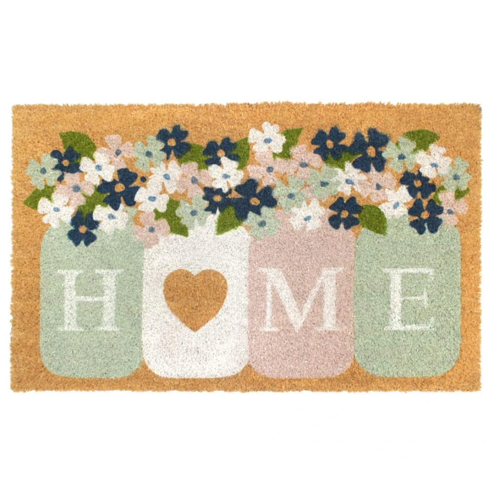 RugSmith Blue & Pink Home Mason Jar Machine Tufted Coir Doormat