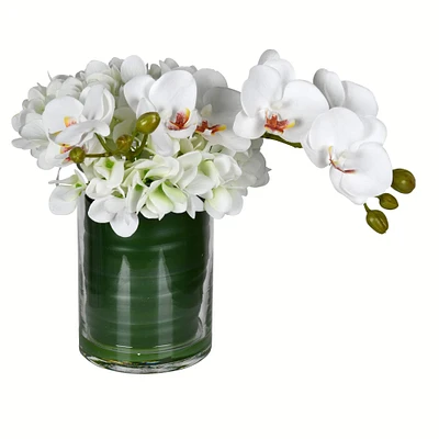 11" White Orchid Arrangement In Glass Pot