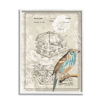 Stupell Industries Vintage Bird House Patent Design Figure Eastern Bluebird Framed Wall Art