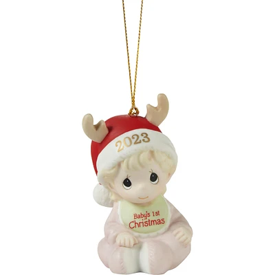 Precious Moments 3" Baby’s First Christmas 2023 Girl Bisque Porcelain Ornament