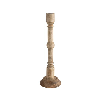 17" Hand-Carved Mango Wood Taper Candle Holder