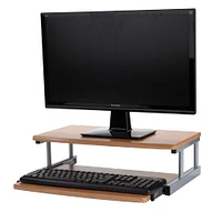 Mind Reader Brown 2-Tier Monitor Stand Riser with Sliding Drawer